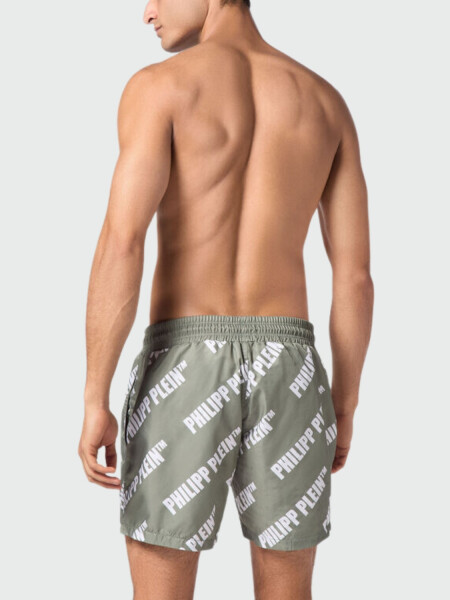 PHILIPP PLEIN - short de baño negro con calavera Verde