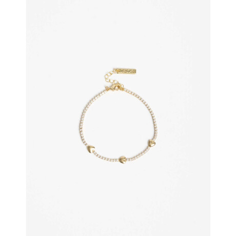 Pulsera Con Cubic Zironia Y Corazones Dorado