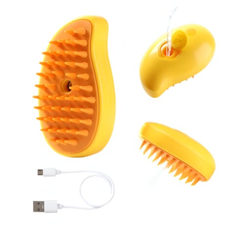Peine Cepillo a Vapor USB Masaje para Mascotas Gato Perro Amarillo