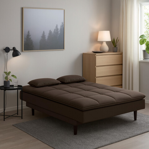 SILLON SOFACAMA LIVERPOOL con asiento reclinable en tela suede con cojines - Marrón SILLON SOFACAMA LIVERPOOL con asiento reclinable en tela suede con cojines - Marrón
