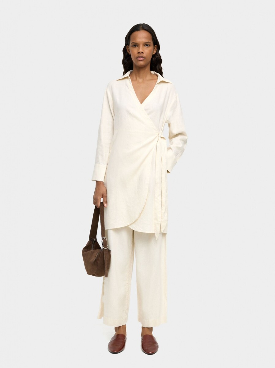 Vestido Con Cruce De Lino - crudo 