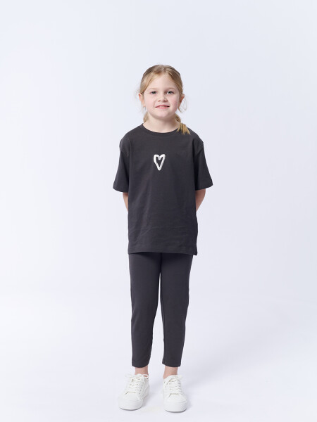 Remera Manga Corta Estampa Corazón Gris Oscuro