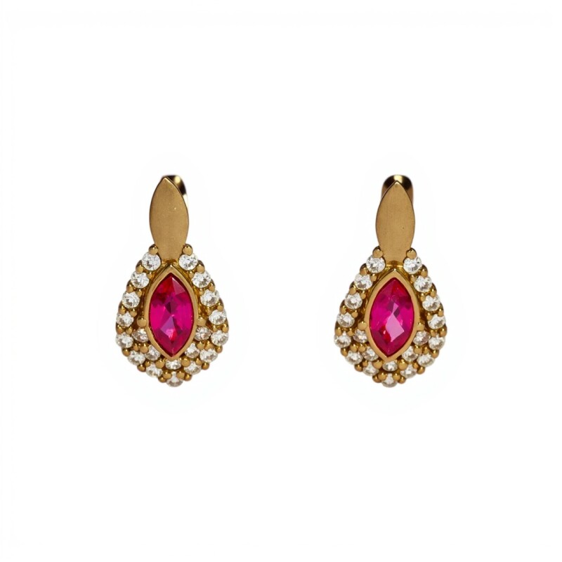 Caravanas Rubí Lágrima de oro- Oro bajo - Rubí y zirconias- CA8129 conpiedra