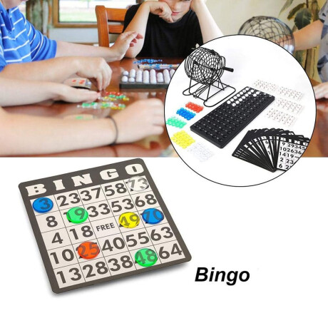 Juego Mesa Bingo Lotería Bolillero 75 Bolas Cartones Fichas Negro