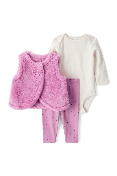 Set tres piezas, chaleco de sherpa, pantalón y body de algodón Sin color