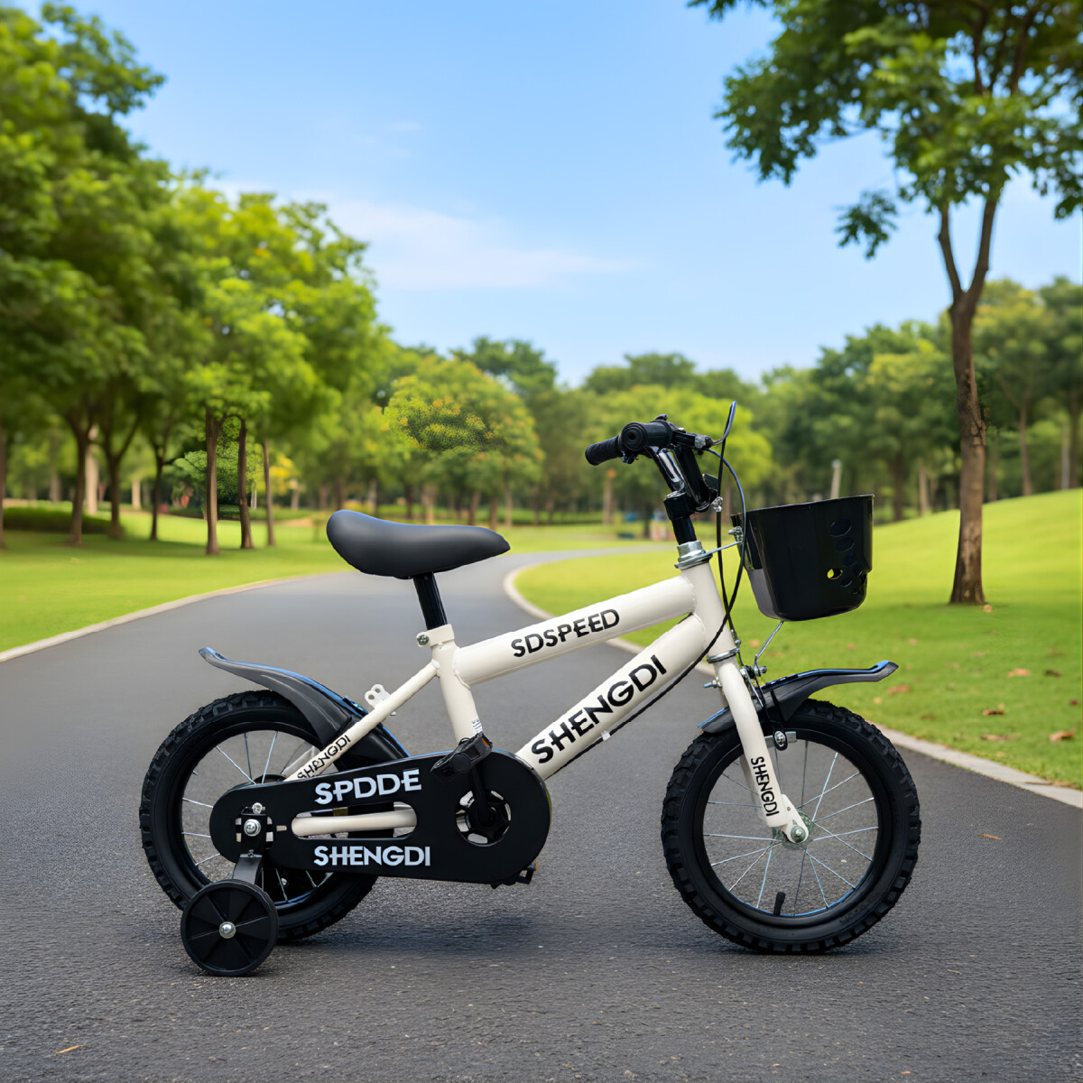 Bicicleta Infantil Shengdi R12 Canasto Rueditas Guardabarro - Blanco 1 