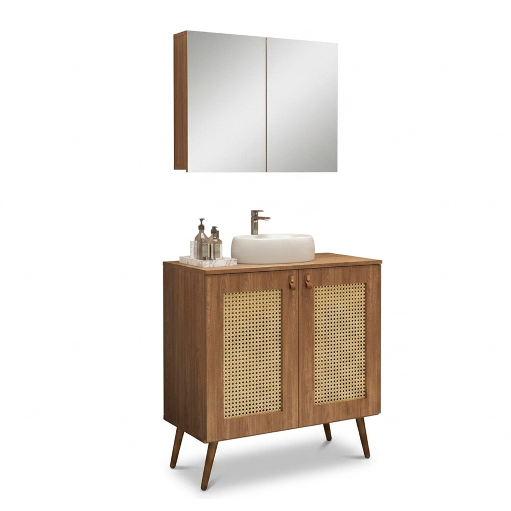 CONJUNTO DE BAÑO MODELO TREVISO COLOR CARVALHO / MUEBLE + BACHA + ESPEJO / 80 CM Conjunto De Baño Modelo Treviso Color Carvalho / Mueble + Bacha + Espejo / 80 Cm