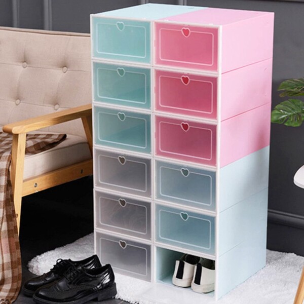 Caja Organizadora Zapatos Zapatera X6 Unidades Caja Apilable Color Variante Corazonceleste