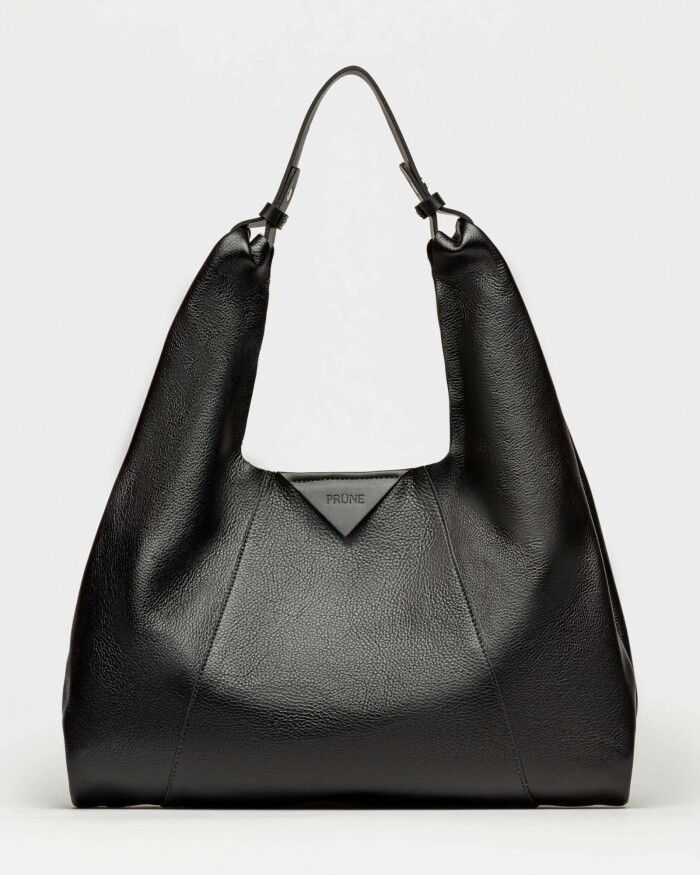 Cartera al hombro The Shopping en cuero liso satinado Negro