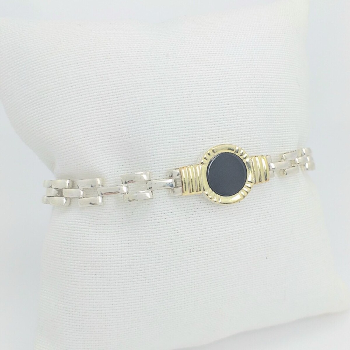 Pulsera de Plata 925 tipo Panter con Doublé en Oro 18 kt - Aplique central de Ónix 