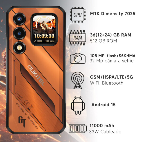 Celular De Trabajo Oukitel Wp66 5g 36(12+24)gb 512gb 11000mah CEL OUKITEL WP66 5G 12/512GB NARANJA