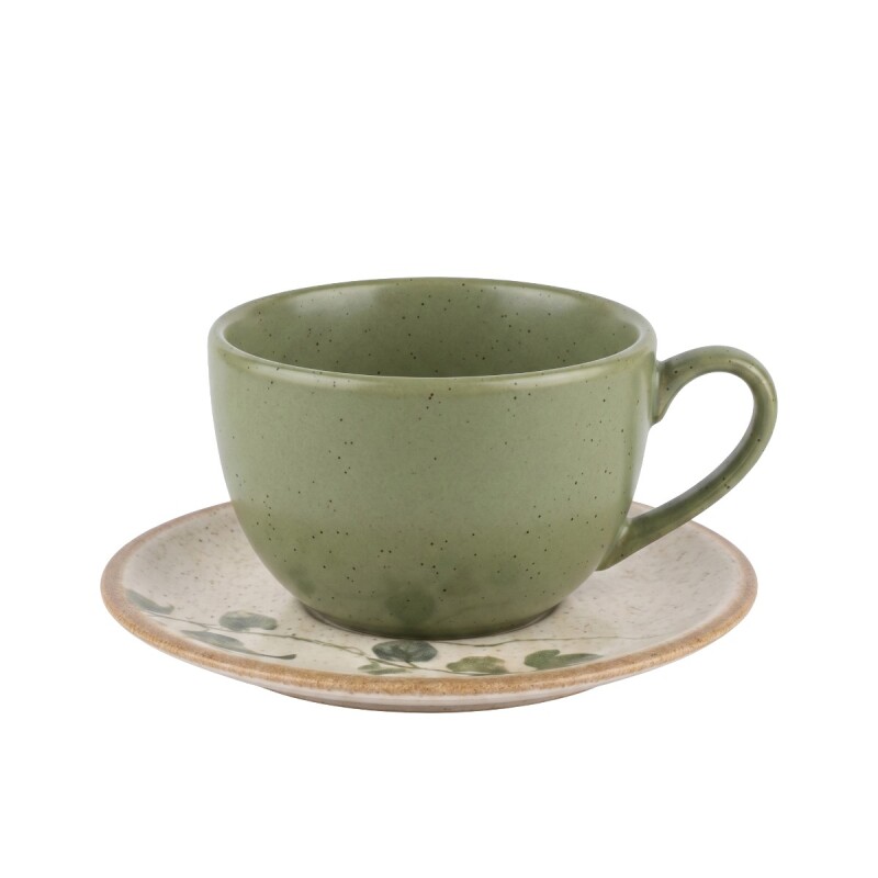 TAZA VERDE C/PLATITO HOJAS TROPICAL P/TE 250ML Unica