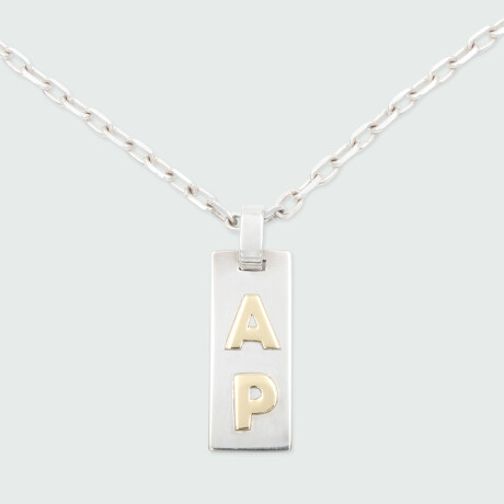 Medalla con cadena MOON de plata 925 con letras en oro 18k Medalla con cadena MOON de plata 925 con letras en oro 18k