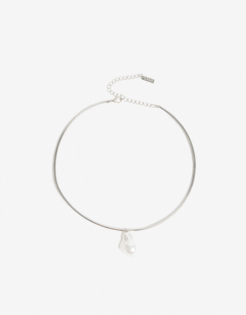 Collares Cortos Perlas Collar Corto Rígido Dije Perla - Plateado Rodio