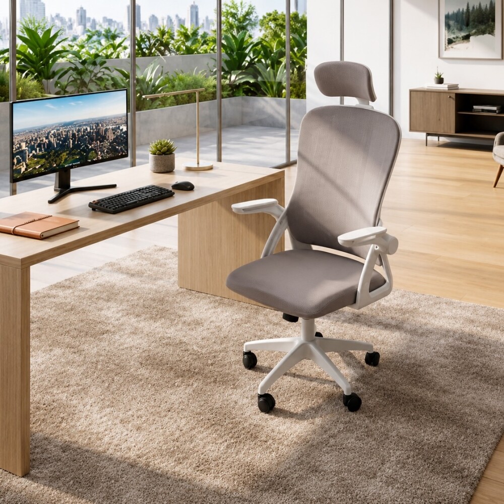 SILLA DE OFICINA ASIENTO ERGONÓMICA ESCRITORIO GIRATORIA REGULABLE APOYABRAZOS GRIS