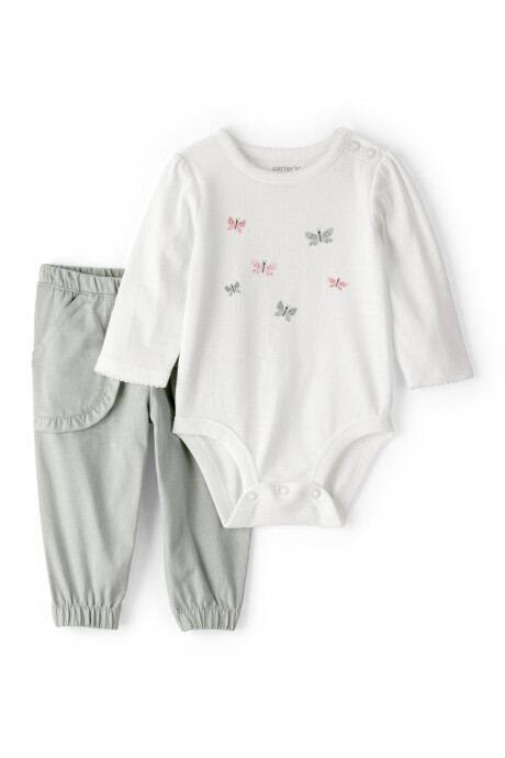 Set dos piezas de algodón, pantalón y body, diseño mariposas Sin color