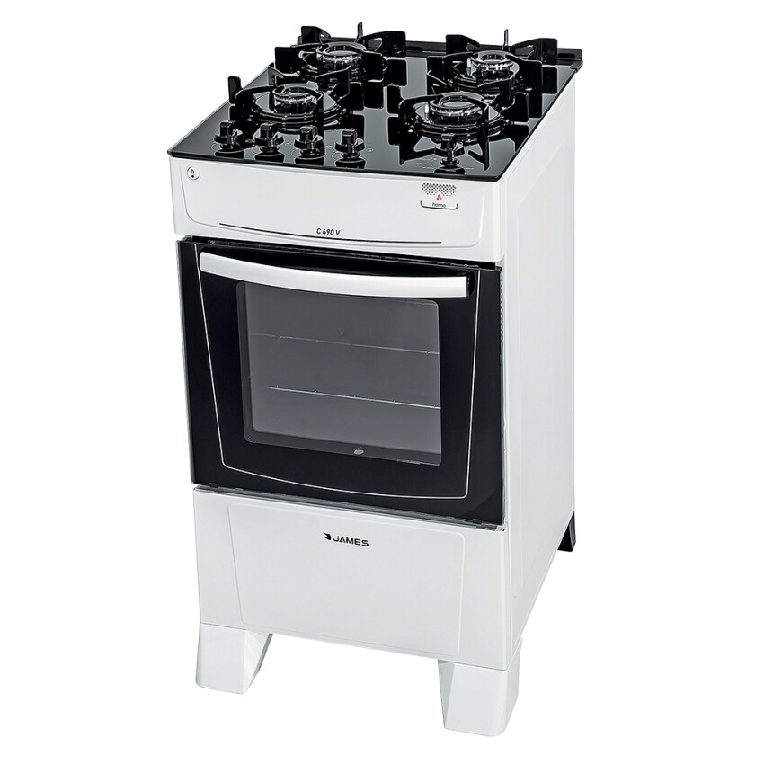Cocina James 4H C-690 V blanca con mesada de vidrio negro Cocina James 4H C-690 V blanca con mesada de vidrio negro
