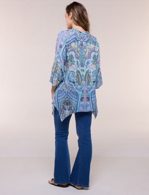 Blusa Holgada Manga 3/4 Roll-up MULTI/AZUL
