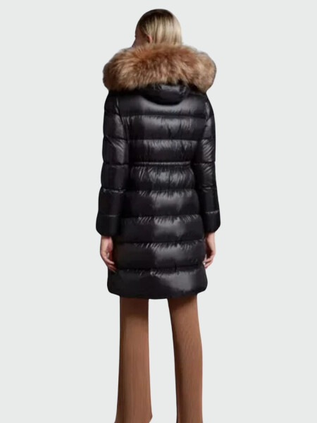 Moncler -Chaqueta larga con capucha integrada rellena de plumas, Chandre Negro