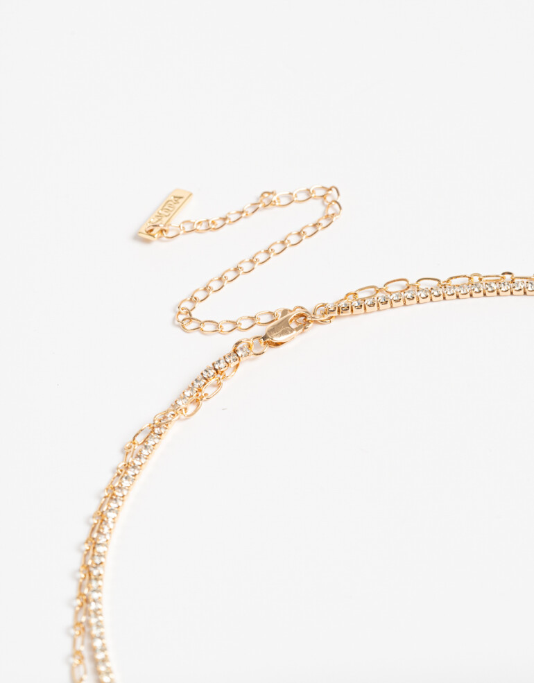 Collares Cortos Metal Collar Corto Multicadena Bañado En Oro - Dorado