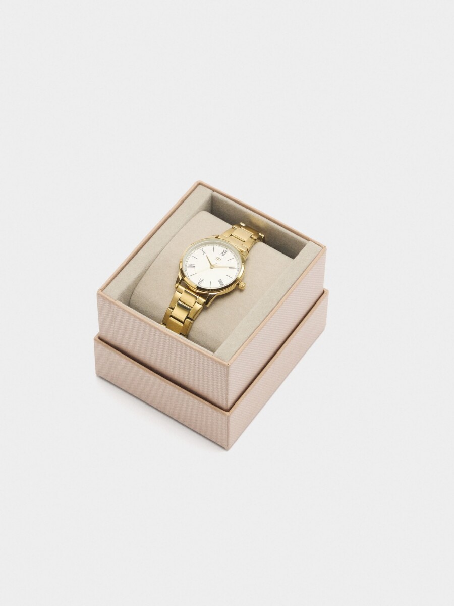 Reloj Redondo Con Pulsera De Acero Inoxidable dorado