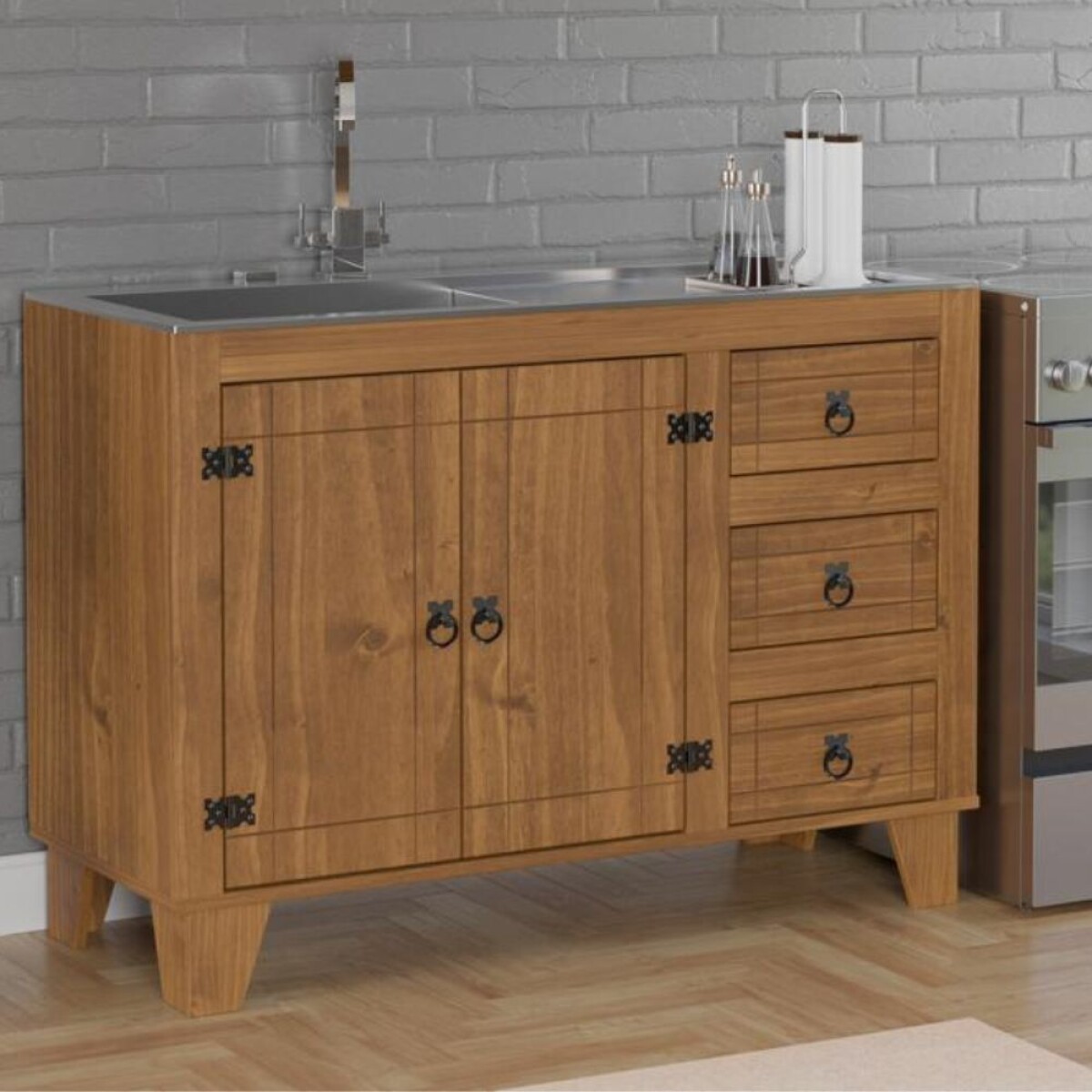 Bajo Mesada 2 Puertas 3 Cajones Linea Naturale - Roble 