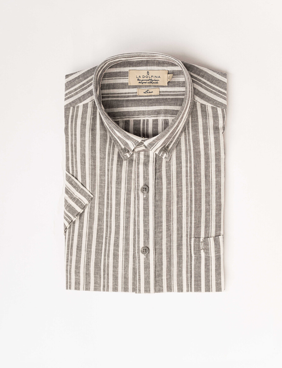 Camisa m/c lino gris