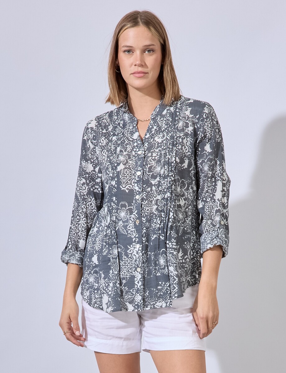 Blusa Gasa Plisada - Negro/blanco 