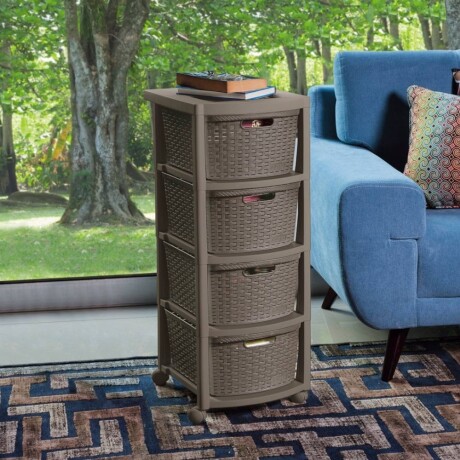 Cajonera Organizador Rimax Símil Rattan con 4 Cajones Altos Mocca