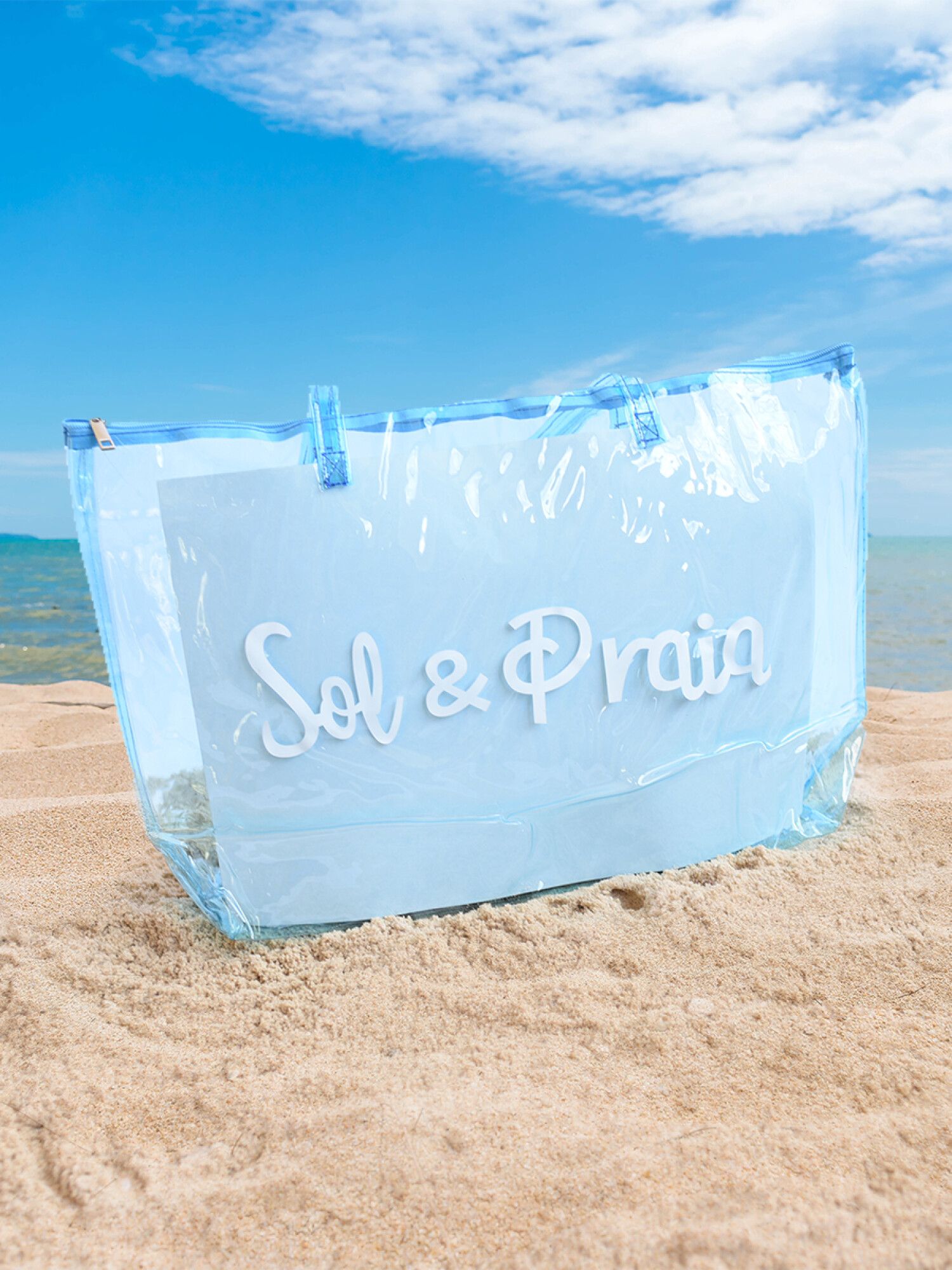 BOLSO PVC TRANSPARENTE CELESTE — Guapa