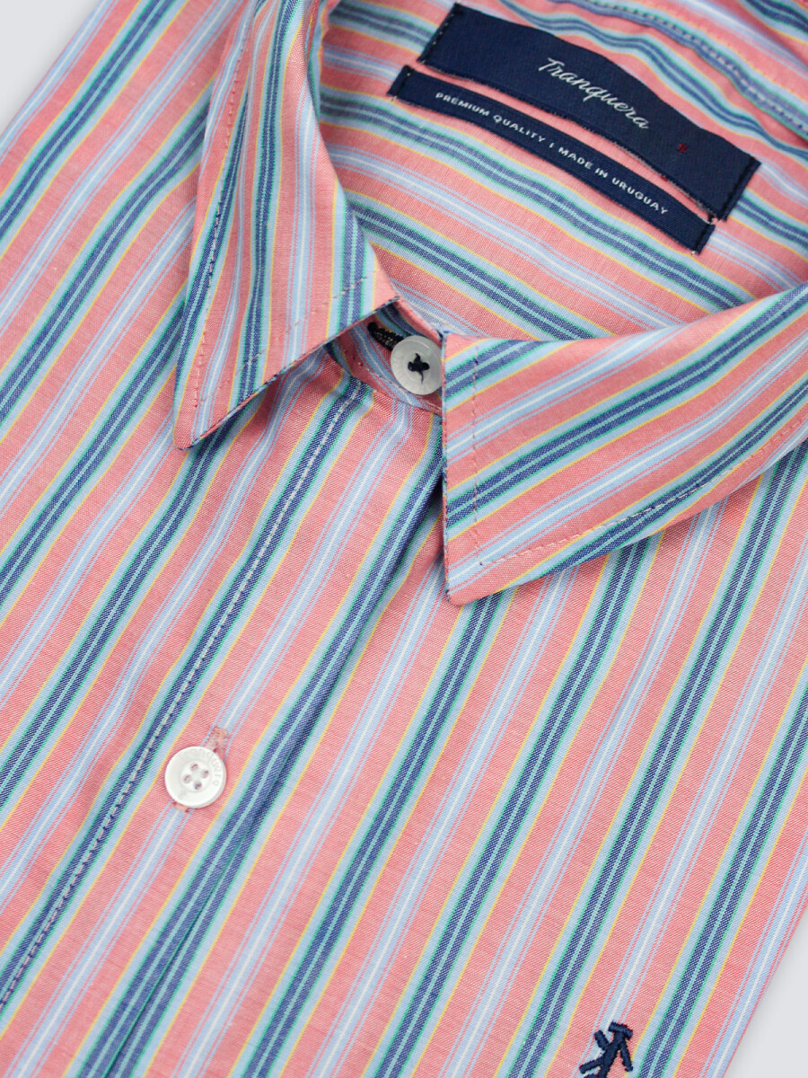 Camisa Dama Emi - Raya Coral con Celeste 