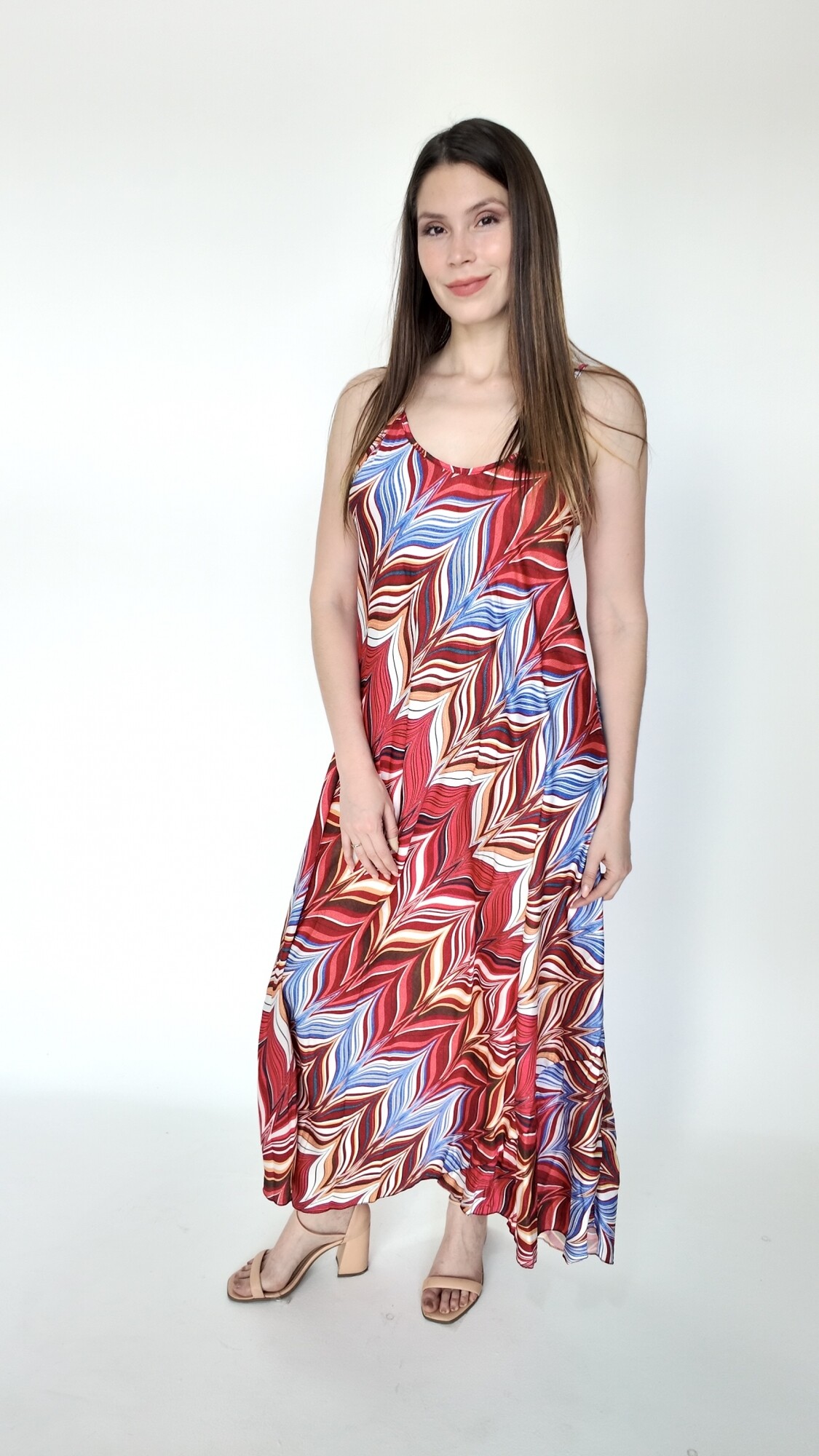 Vestido Zayra Estampado Rojo con celeste