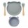 Set Comida Bebé Silicona Plato y Bowl Oso + Cuchara Tenedor Azul Grisáceo