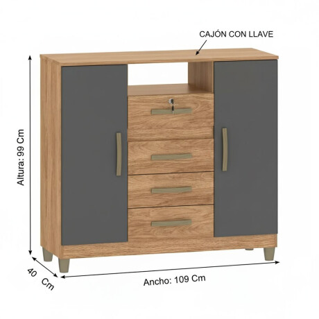 Cómoda cajonera 4 cajones 2 puertas - Con llave MARRÓN-GRIS