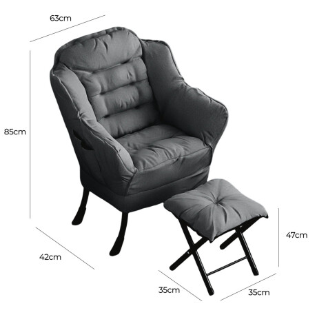 Silla Sillón Butaca Lazy Con Posapie Otomano Bolsillo Gris