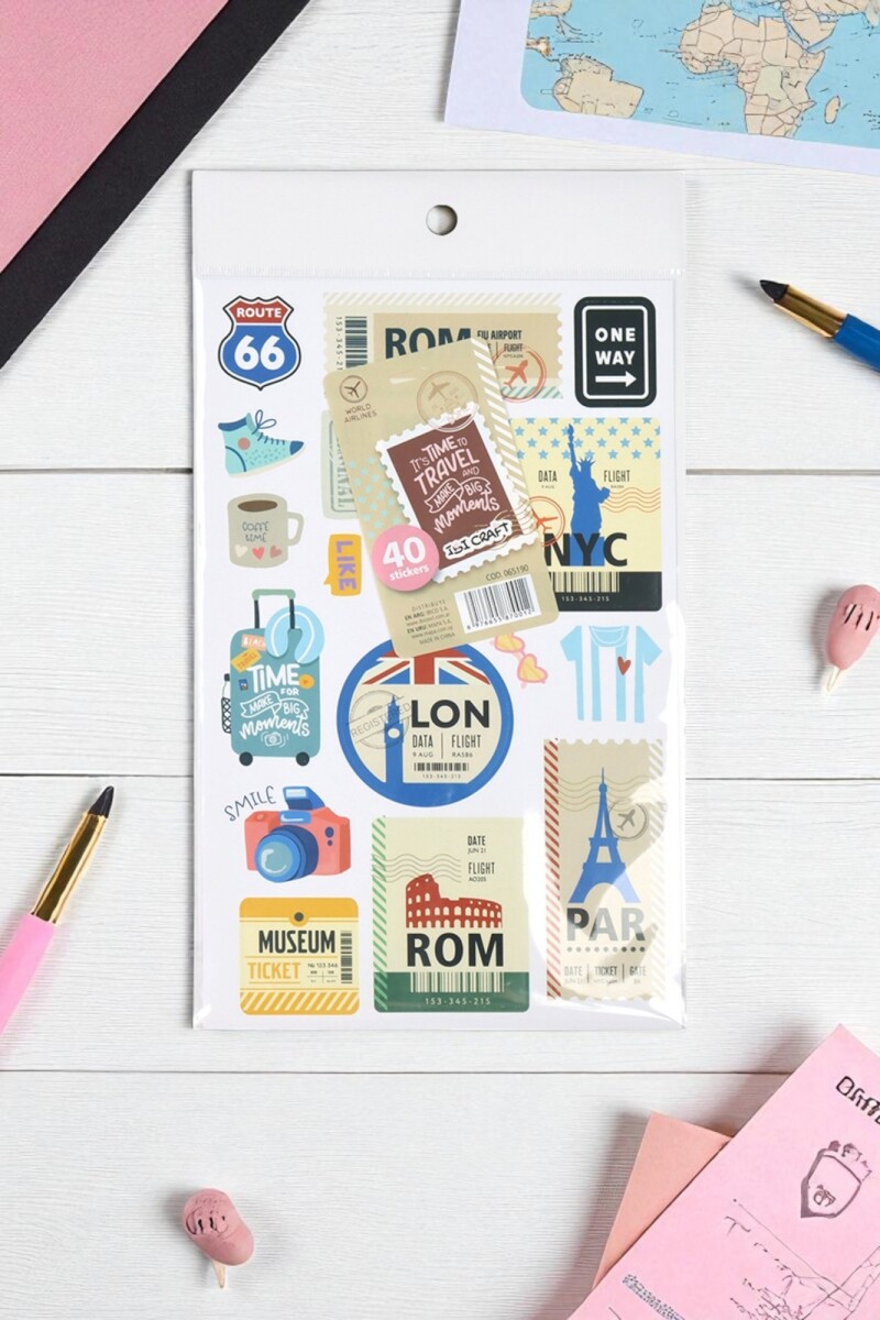 Set de 2 hojas c/40 stickers autoadh. Ibi craft - serie travel 