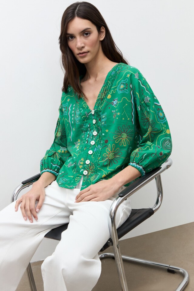 Blusa estampa Étnica verde