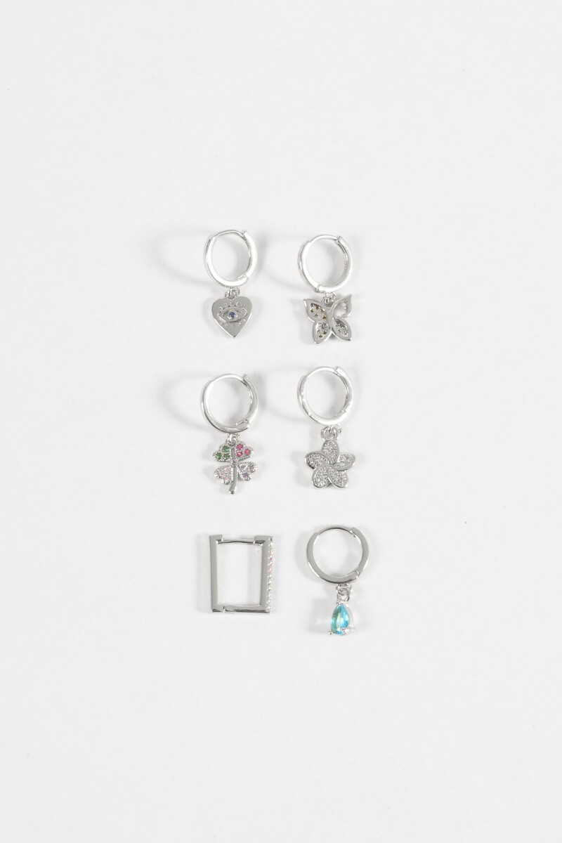 Set de aros dije mariposa plateado