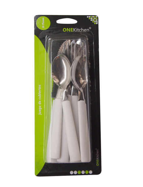 JUEGO DE CUBIERTOS 16PZAS MANGO PLASTICO BLANCO JUEGO DE CUBIERTOS 16PZAS MANGO PLASTICO BLANCO