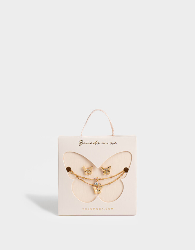 Bijouterie Set Bañada en Oro Set De Aros Y Collares Bañados En Oro - Dorado