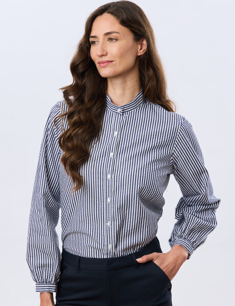 CAMISA RAYADA CON FRUNCES Azul