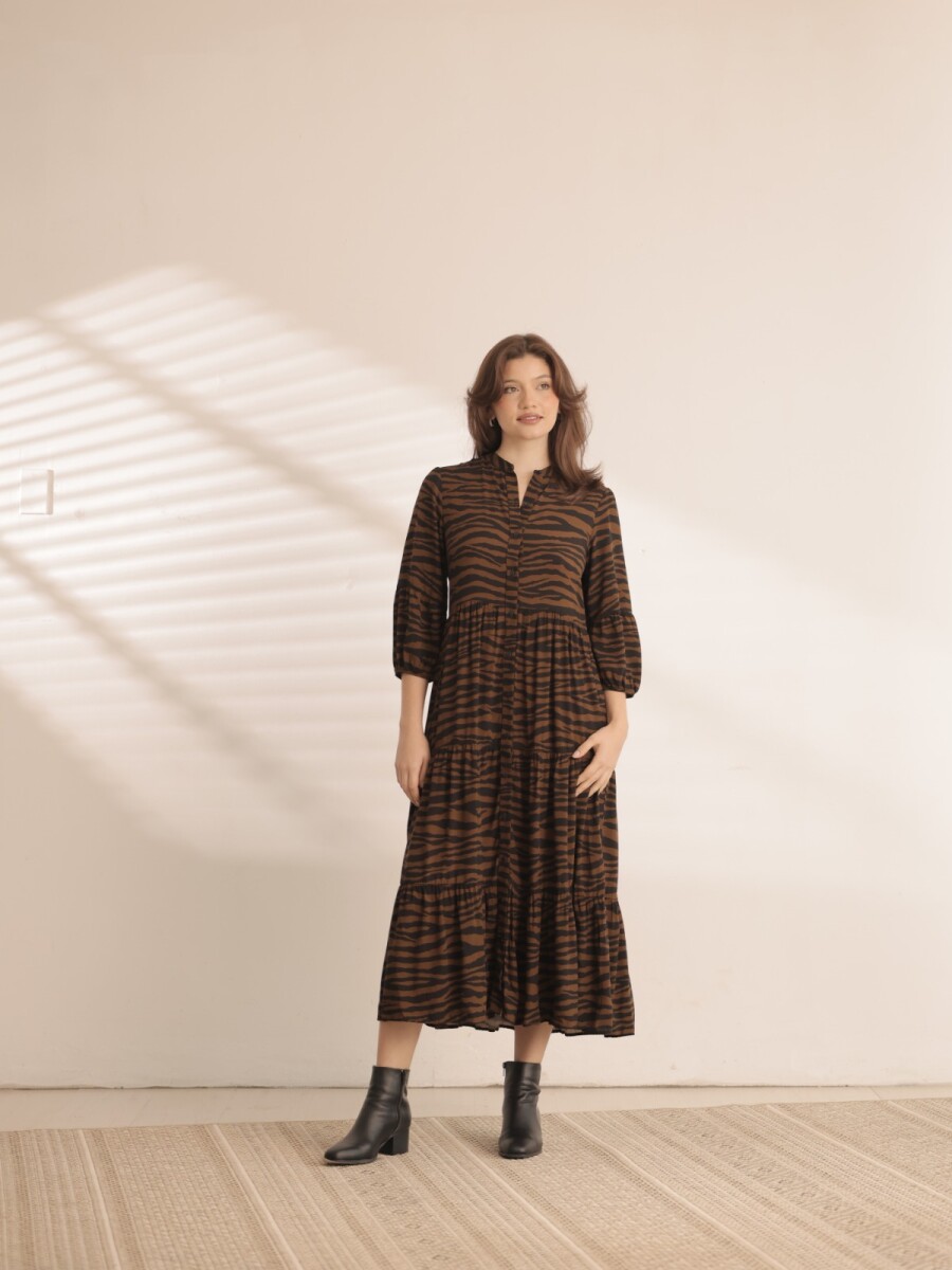 Vestido Camisero. - Estampa de Zebra negro y marrón. 