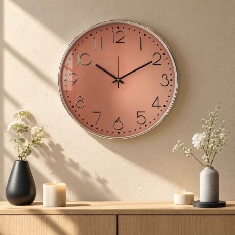 Reloj de Pared Grande Color Salmón con Marco Dorado - Ø 50cm Reloj de Pared Grande Color Salmón con Marco Dorado - Ø 50cm