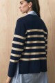 Sweater rayado con tajos azul marino