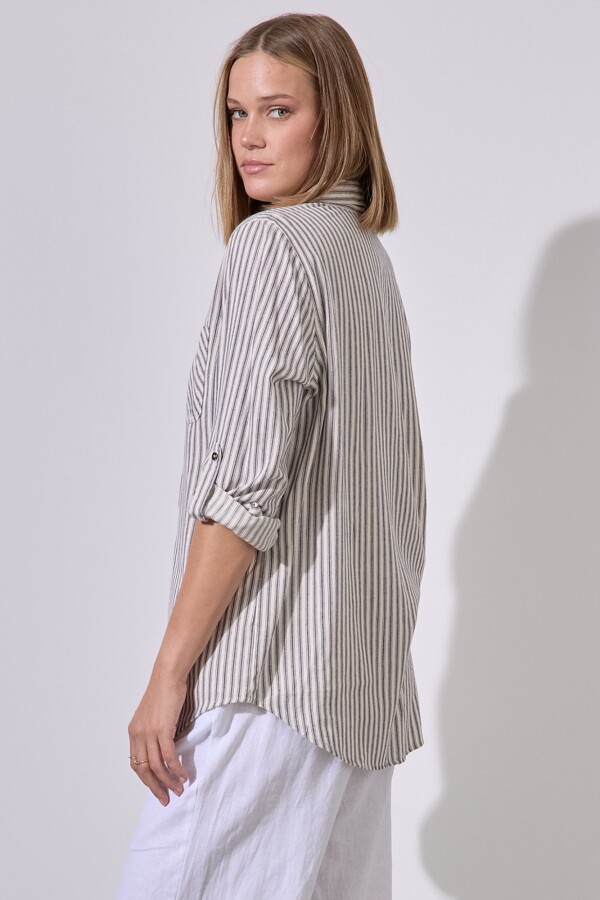 Camisa Algodon Lineas BEIGE/MULTI