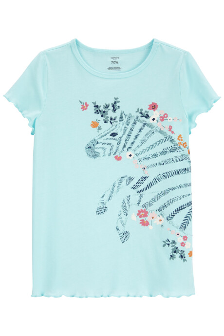 Remera de algodón bordes festoneados y estampa cebra 0