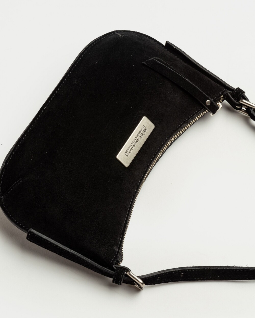 Cartera al hombro Mia en cuero gamuza Negro