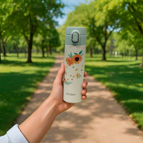 Vaso Térmica Acero inoxidable Botella 300ml Diseño Floral Color Amarillo