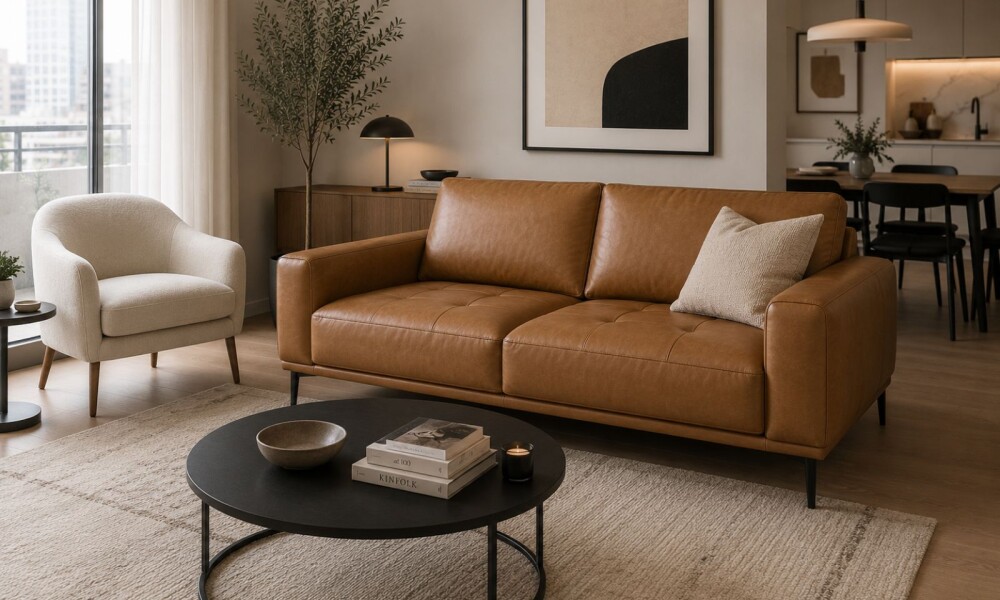 Sofa 3 cps LORENZO Cuero Vacuno PREVENTA Whisky