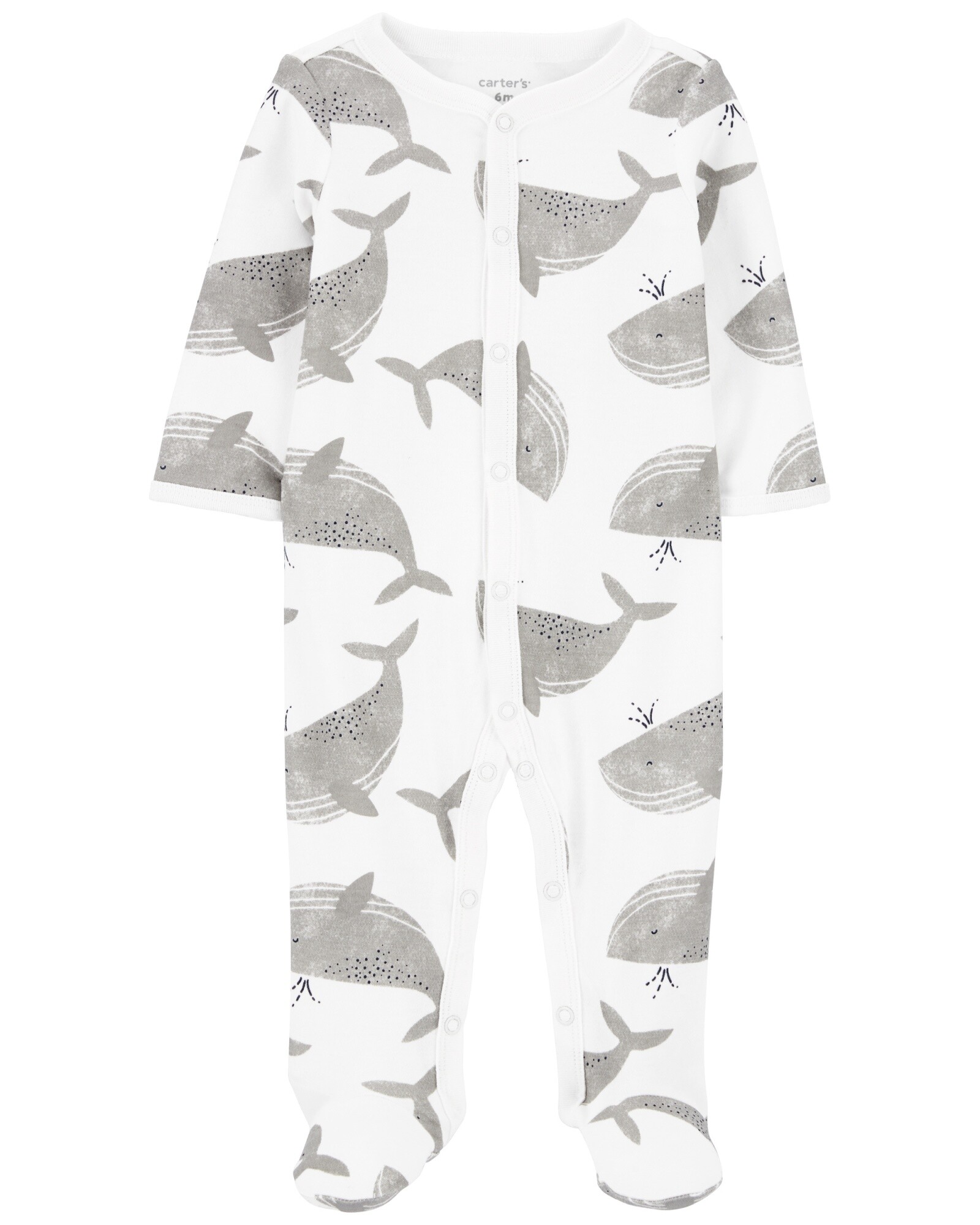 Pijama una pieza de algodón con pie y diseño ballena Sin color